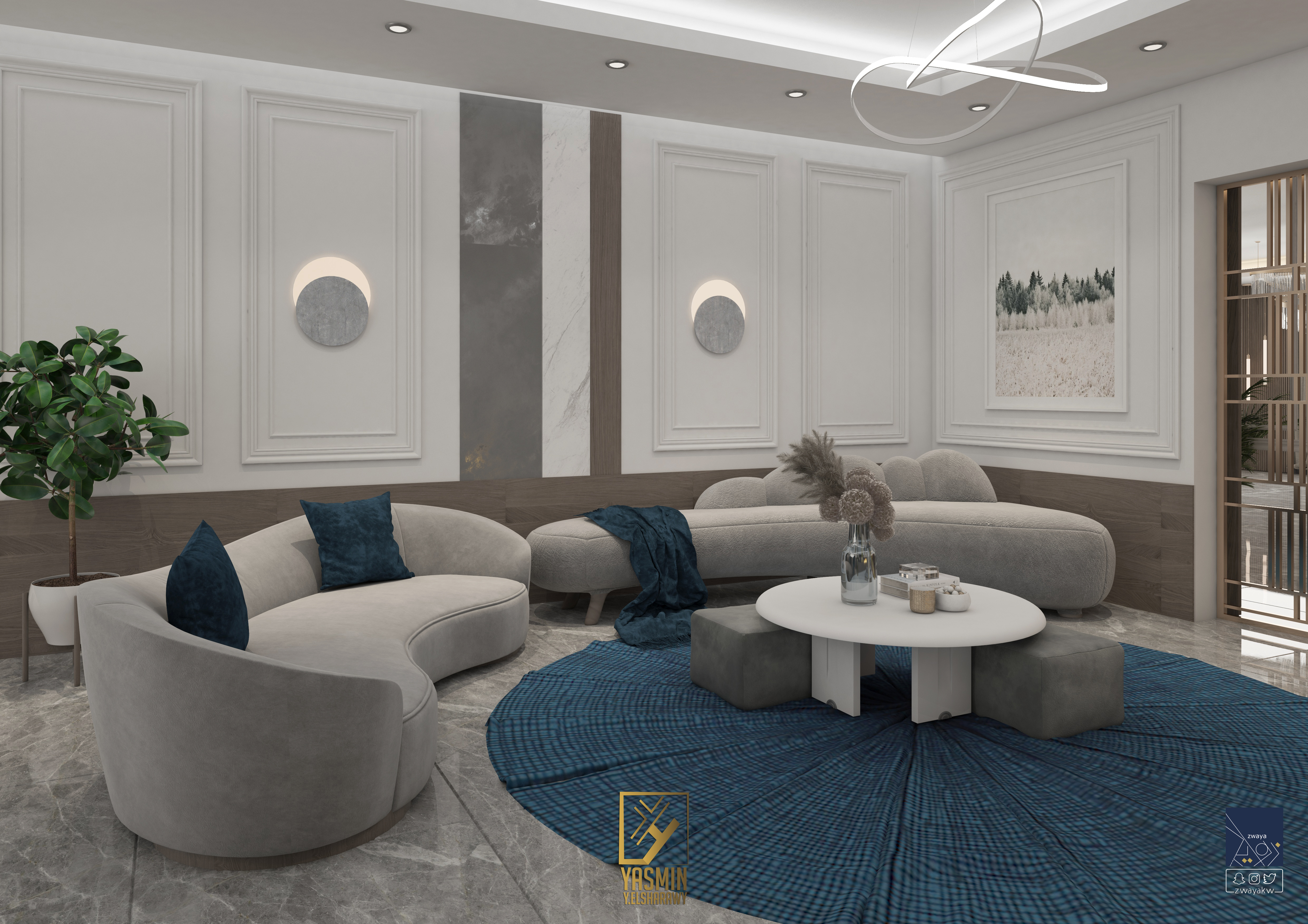 带室内花园的客厅-12