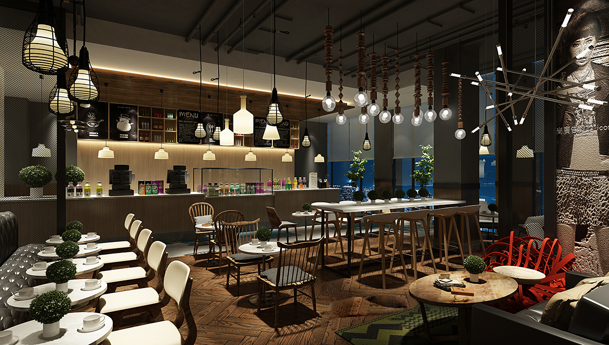 餐厅设计效果图中餐厅餐厅包间包房小吃店面馆工业主题餐厅-23