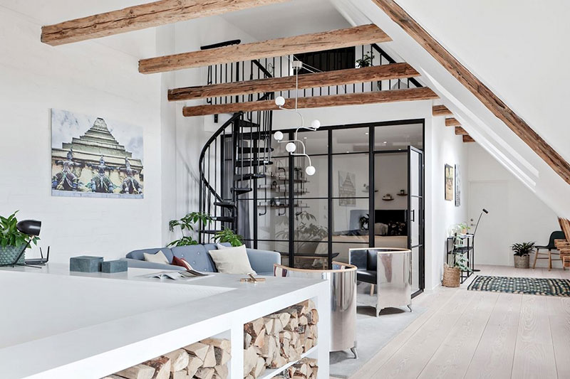 瑞典顶层阁楼 | 木梁与极简主义的完美融合-3