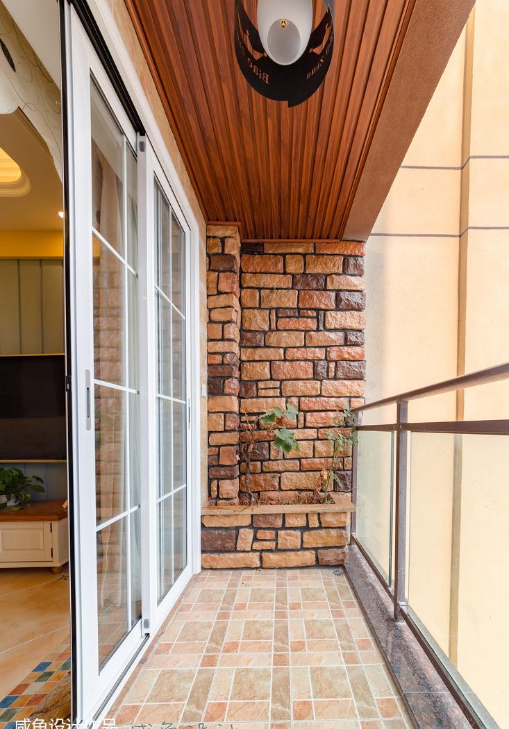 蓝色客厅文化石装饰，儿童房粉红榻榻米-28