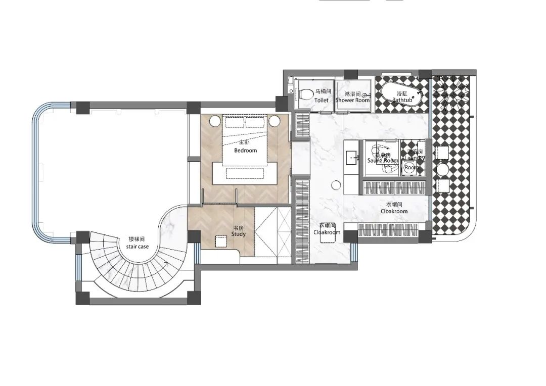175㎡法式风情顶层复式，旋转楼梯融入“职住一体”生活-21