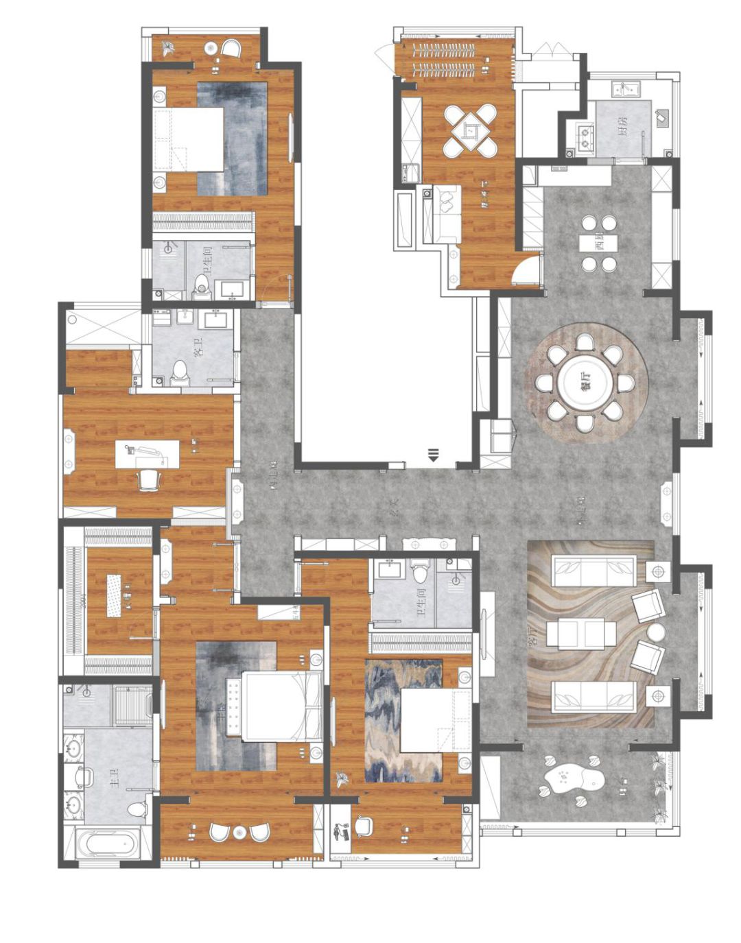新中式家装典范 | 西安海德堡 310㎡空间设计-38
