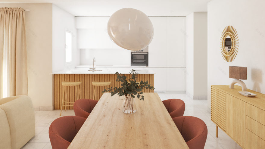 客厅 餐厅 厨房空间装饰提案与3D可视化-4