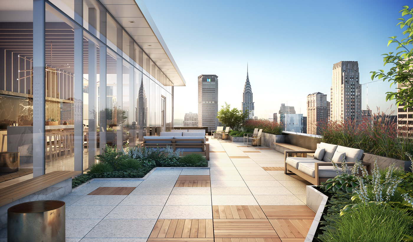 纽约 44 街现代玻璃顶 penthouse 室内设计-11