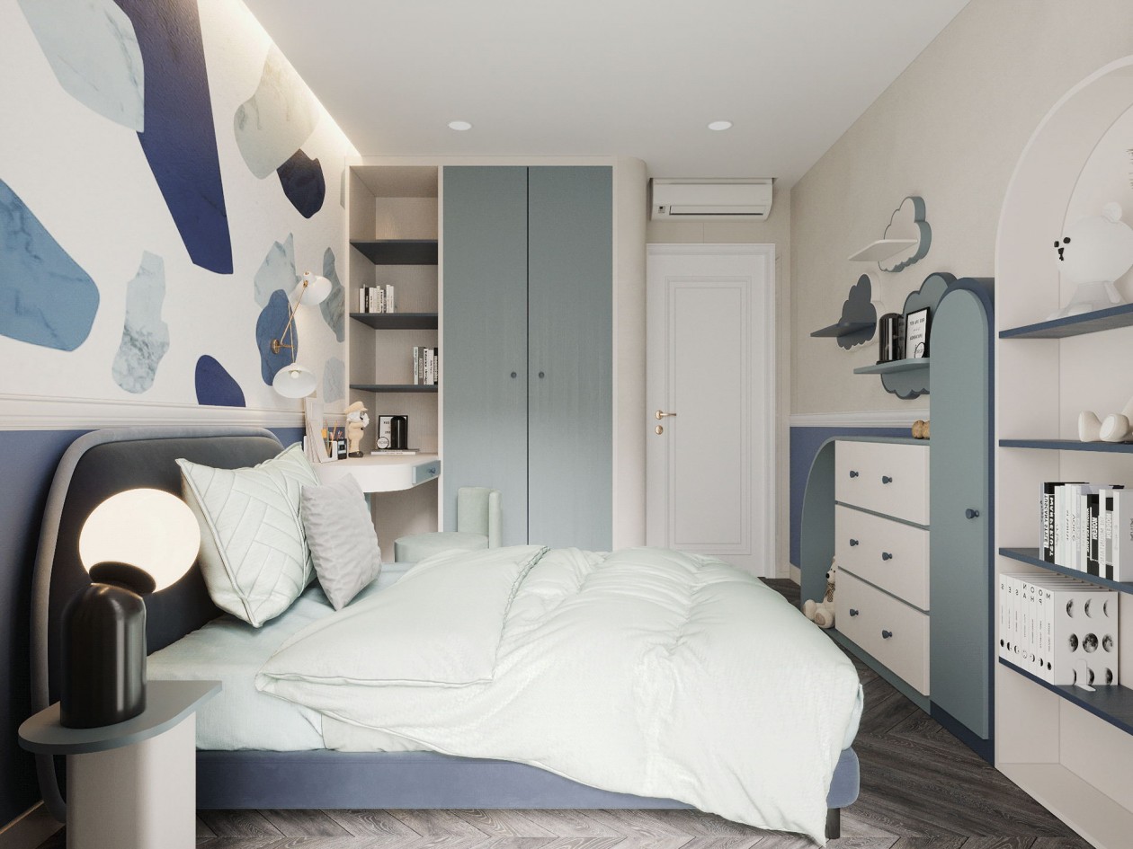 蓝色+白色 构造凉爽舒适的住宅空间-20