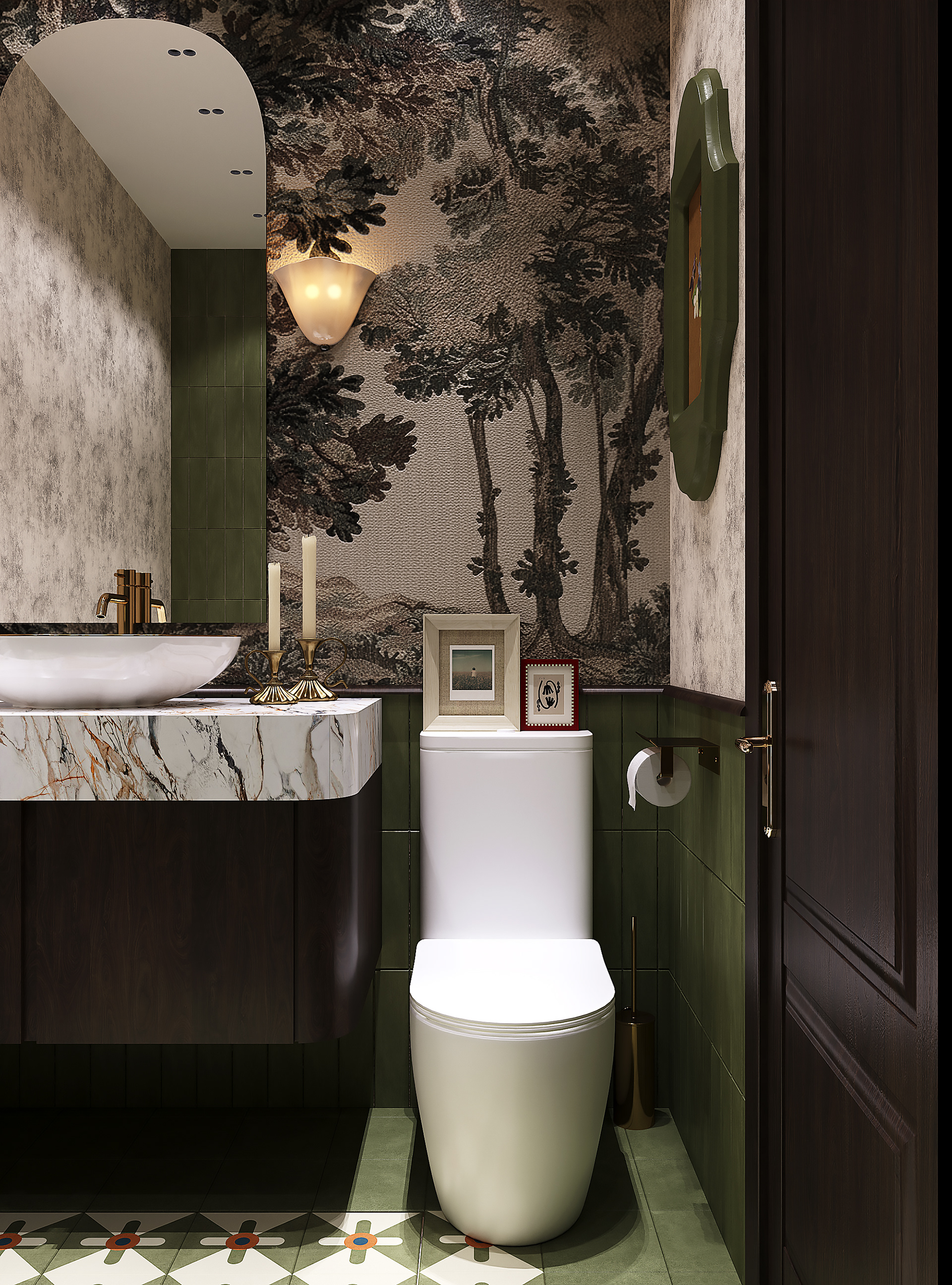 绿色瓷砖浴室设计丨Anastasia Ponomarenko-10