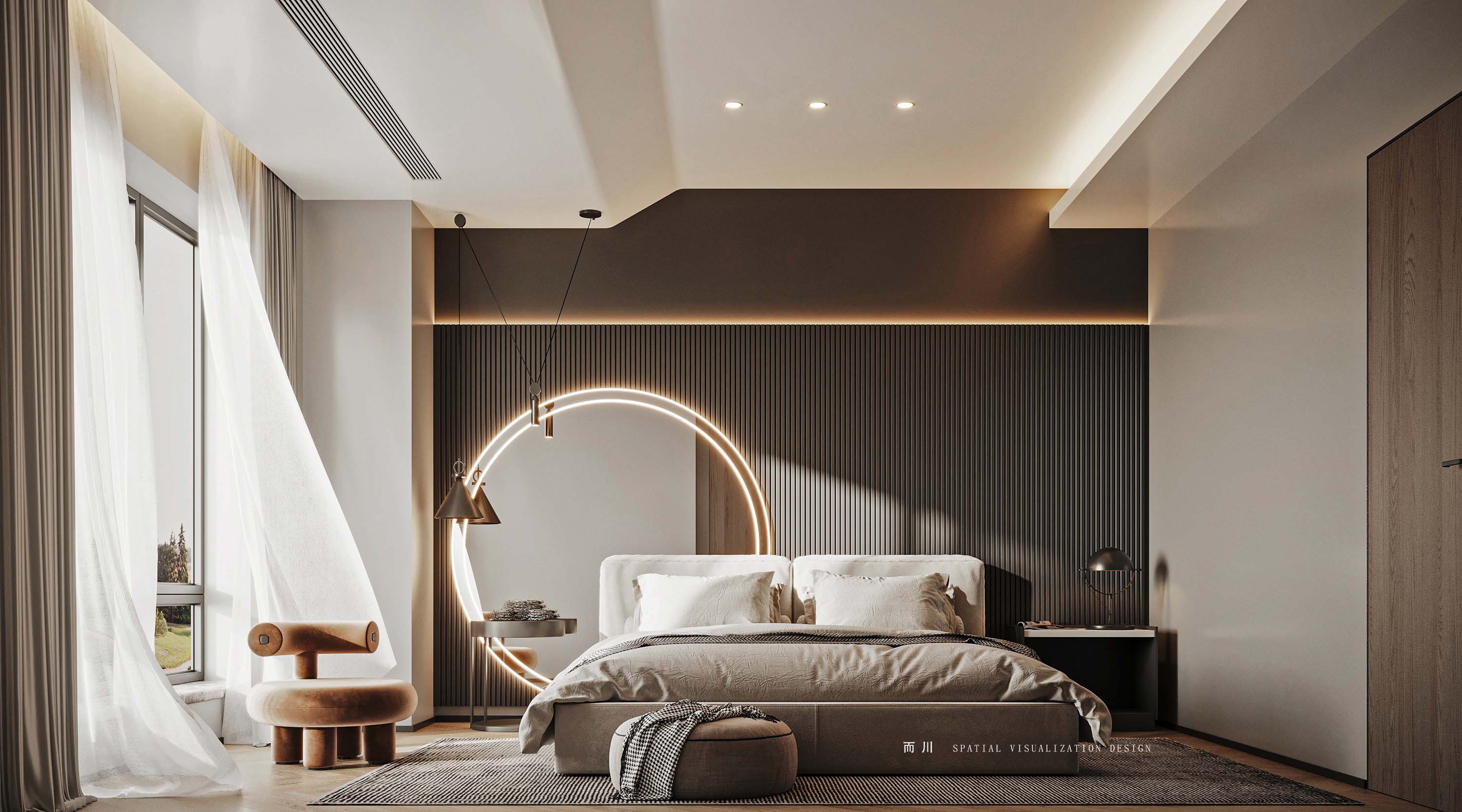 现代意式榻榻米卧室设计丨而川空间可视化工作室-2
