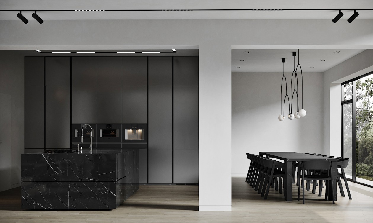 乌克兰基辅650㎡高级黑+简洁白 极简风公寓-10