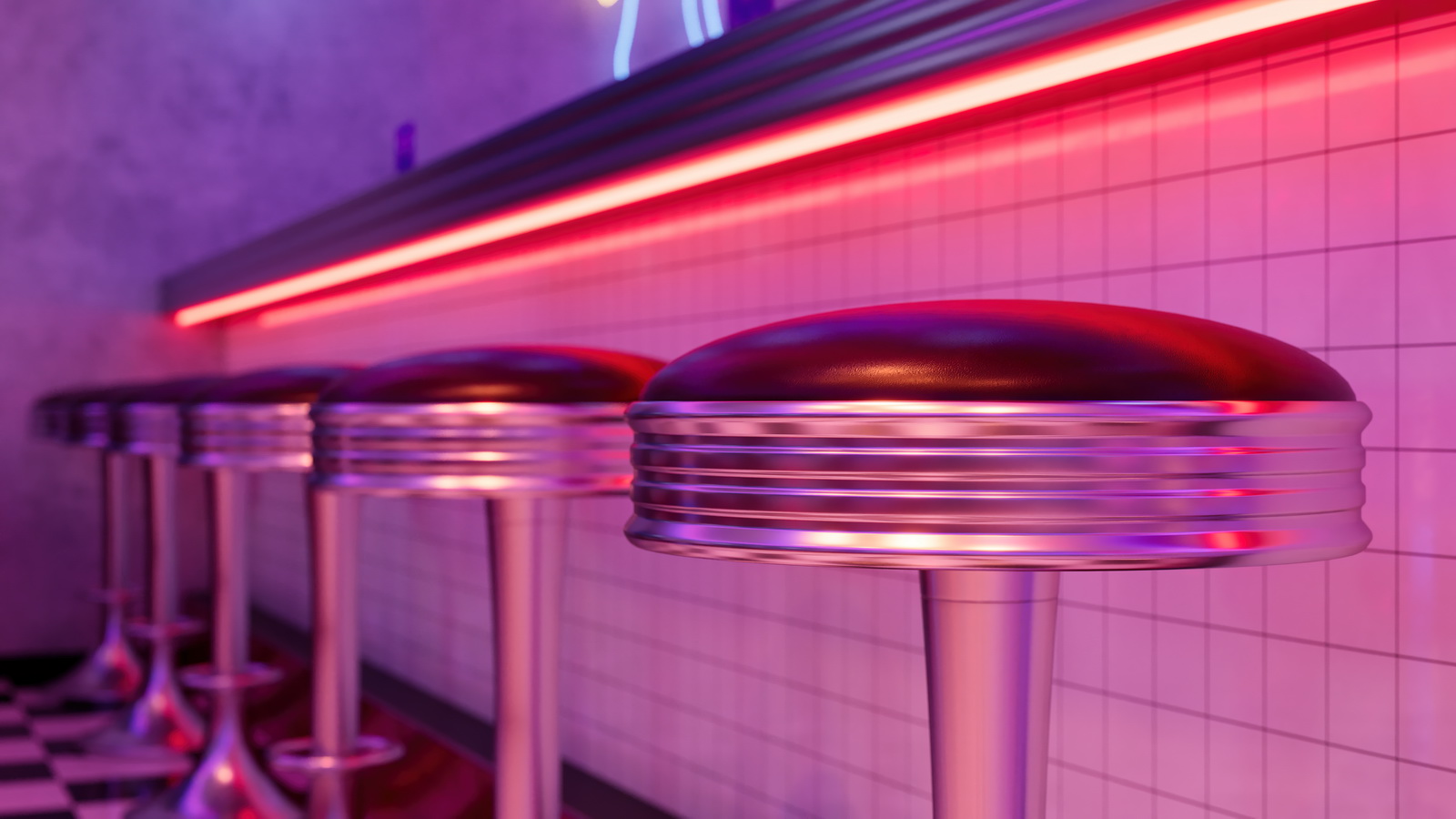 Retro diner interior with jukebox and arcade machine.-8