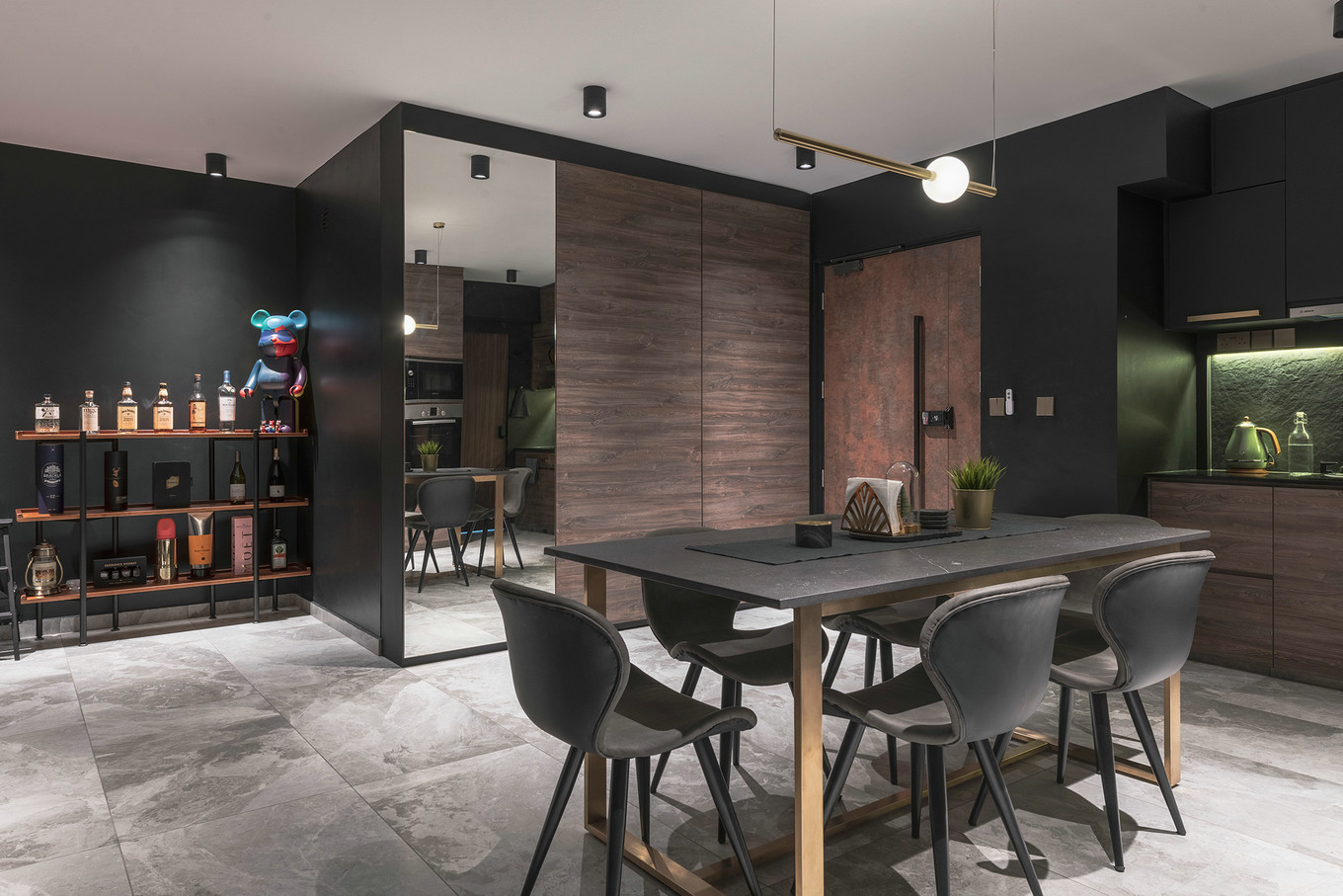 绿色工业风，暗黑系单身公寓设计亮点-5