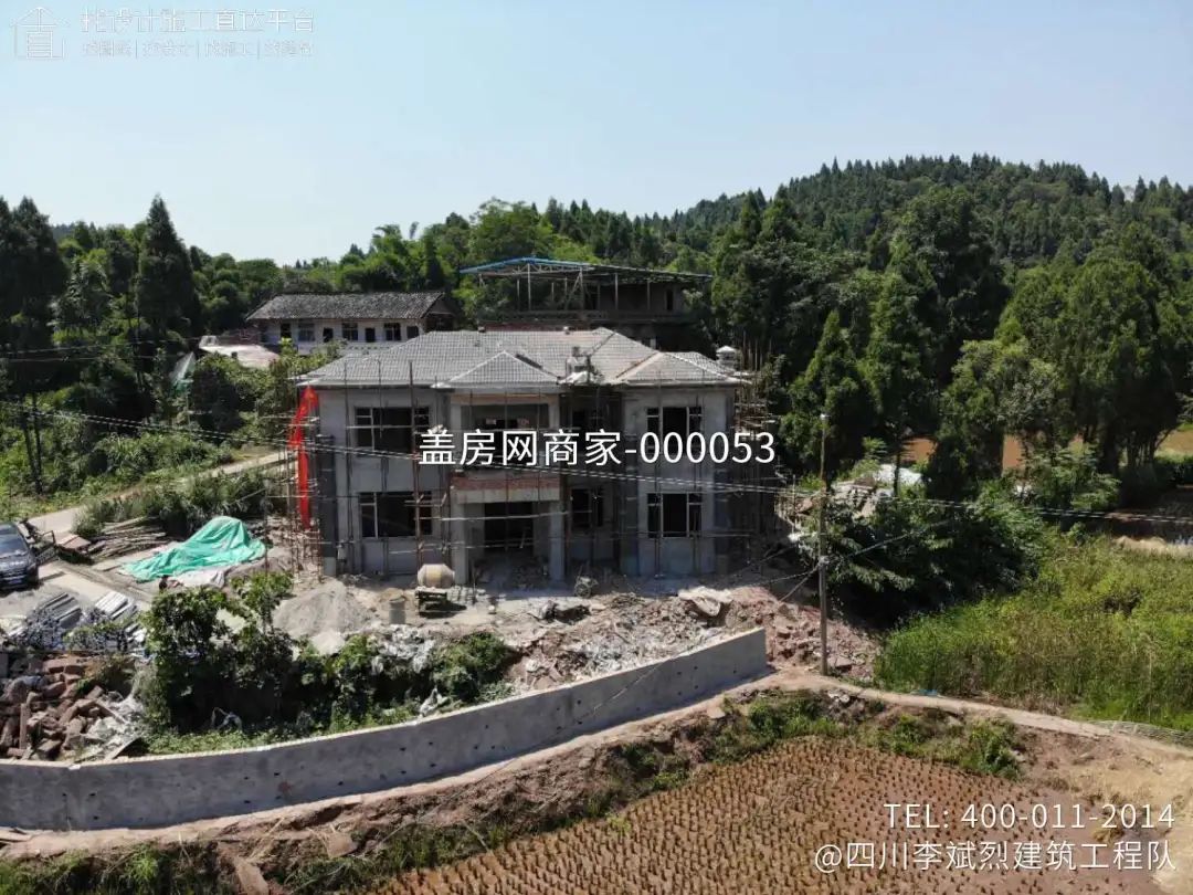 【施工队案例】四川省绵阳市盐亭县二层新中式别墅施工-14