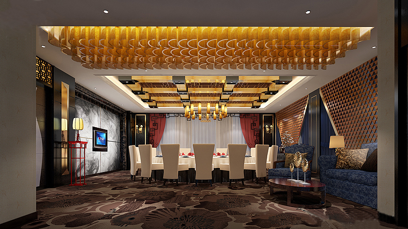 餐厅设计效果图中餐厅餐厅包间包房小吃店面馆工业主题餐厅-9-7