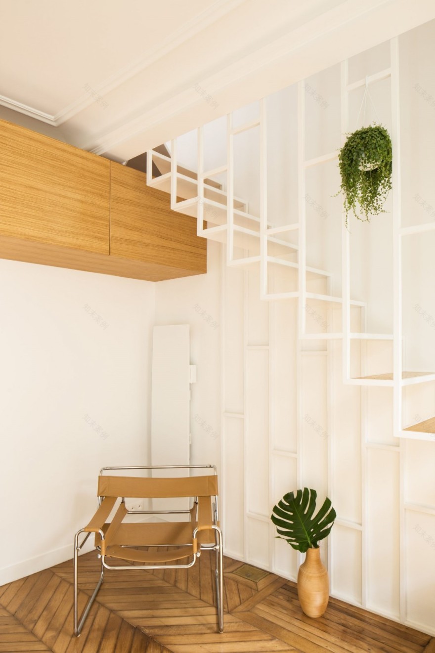 巴黎:公寓更新了细长的白色楼梯和深绿色的厨房-10