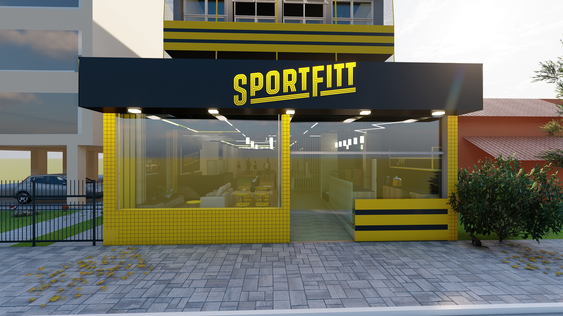 Modelagem e Render - Fachada Academia Sportfitt-0