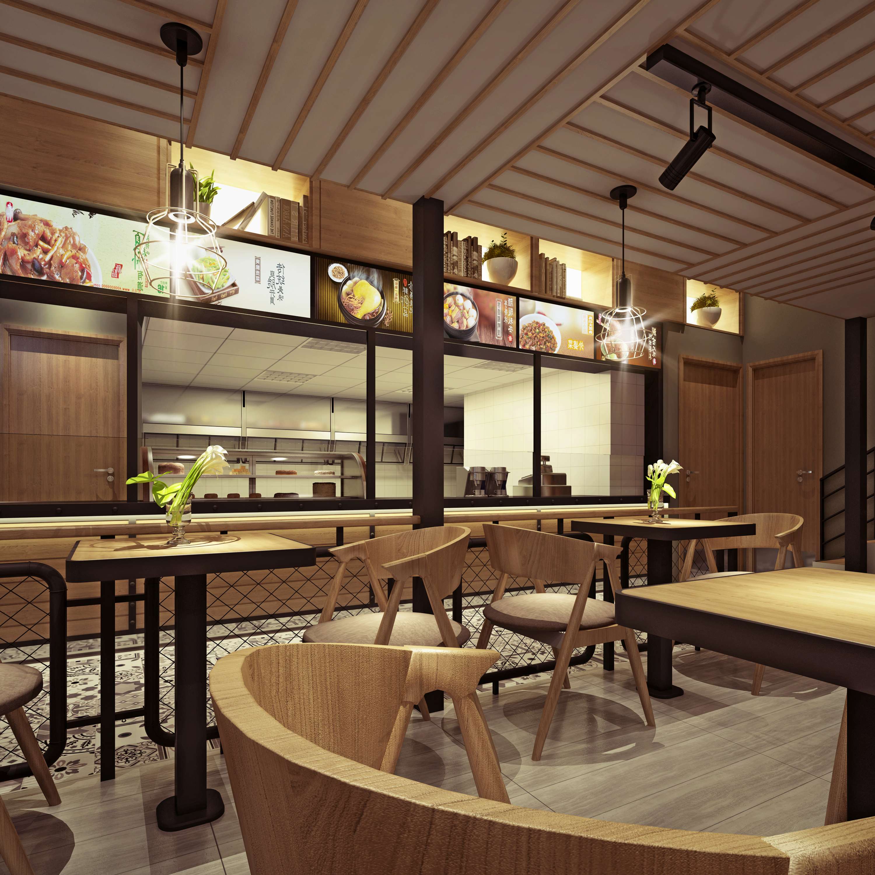 餐厅设计效果图中餐厅餐厅包间包房小吃店面馆工业主题餐厅-9-70