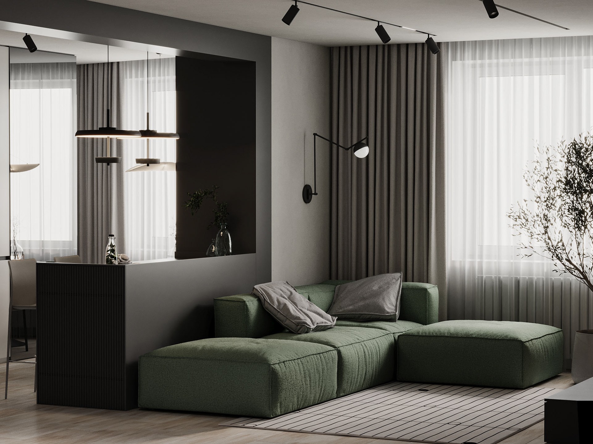 高级灰+绿色 打造出极致舒服的家-1