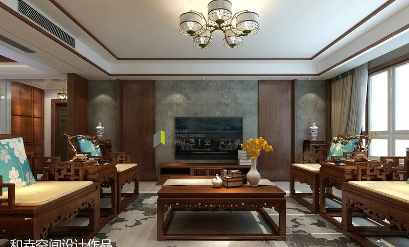 
聊城南苑新城别墅新中式风格装修设计案例 -4