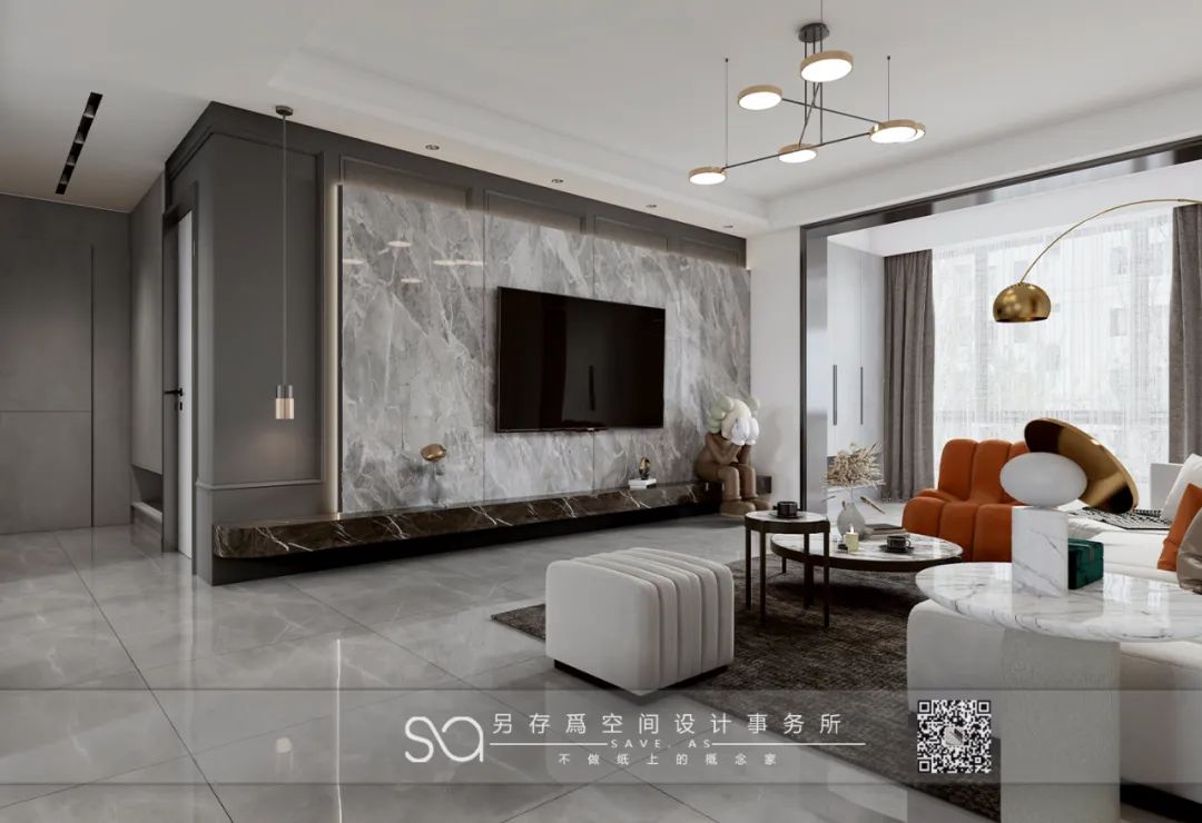 阳光丽城 120 平米后现代住宅,高级灰与亮橙色的视觉冲击-63