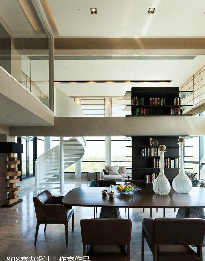 现代跃层餐厅设计，旋转楼梯成亮点-2