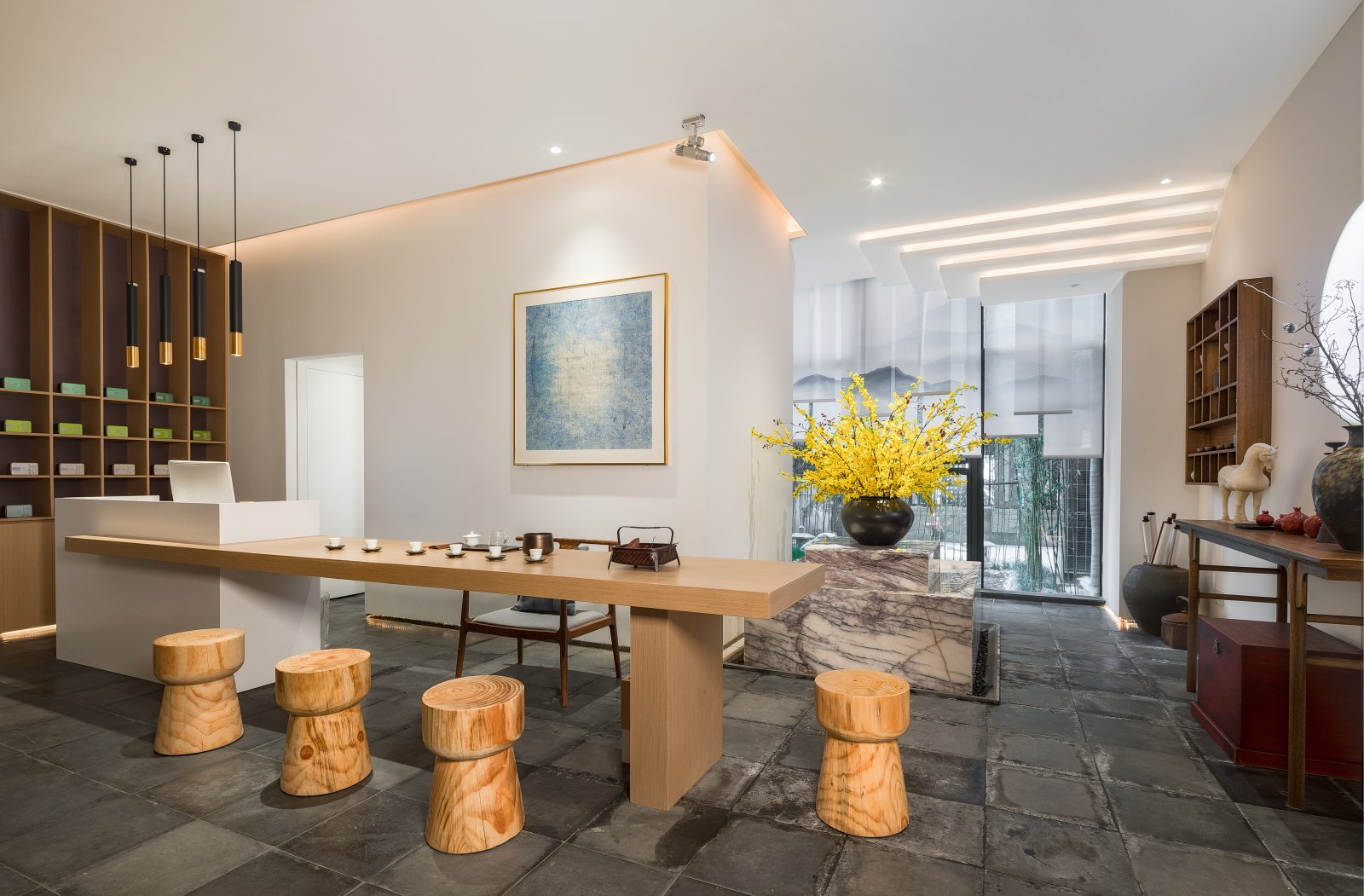 300㎡新中式木质素雅茶空间  林语筑建筑装饰设计-6