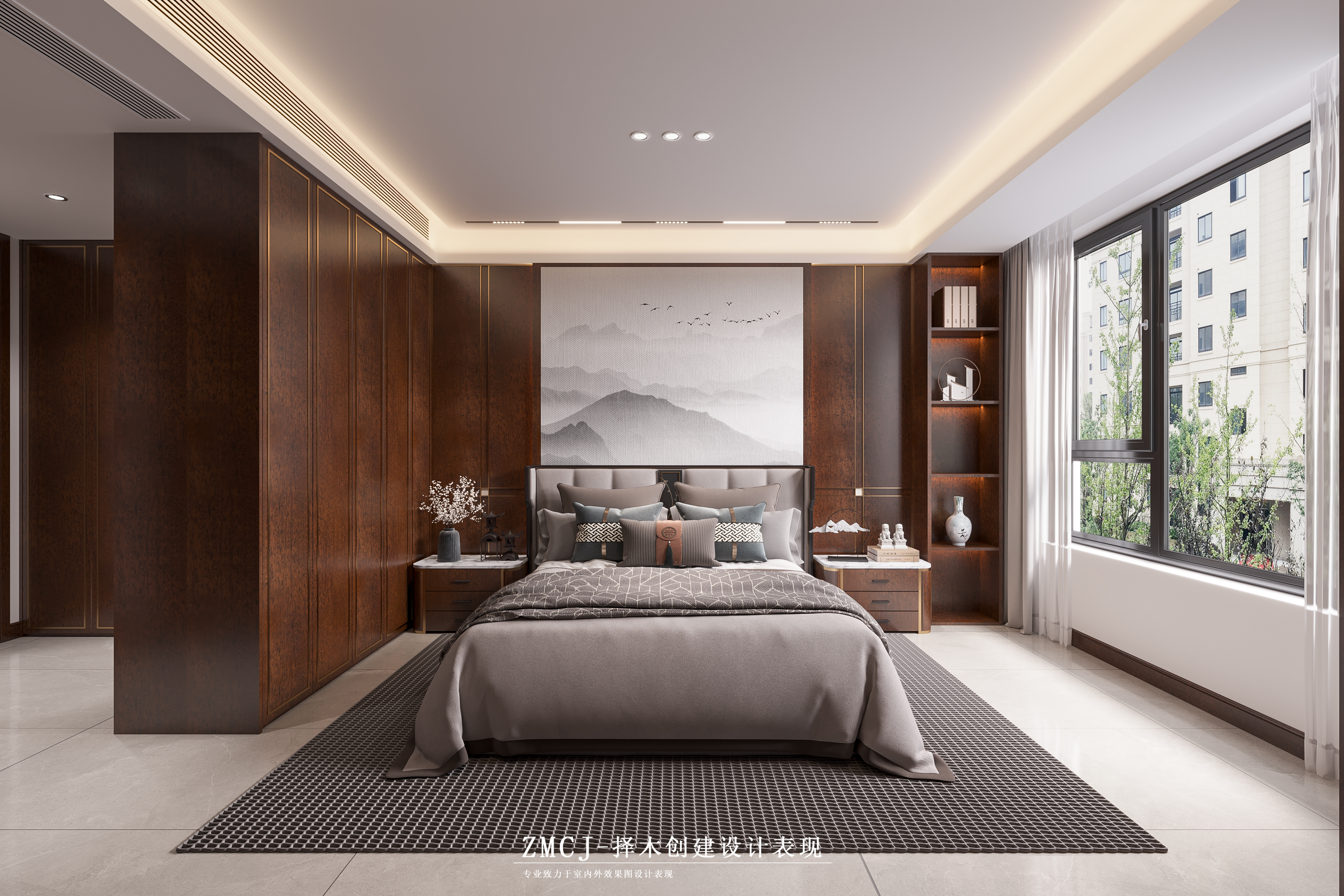 新中式风格客餐厅卧室—择木创建新晨效果图-7