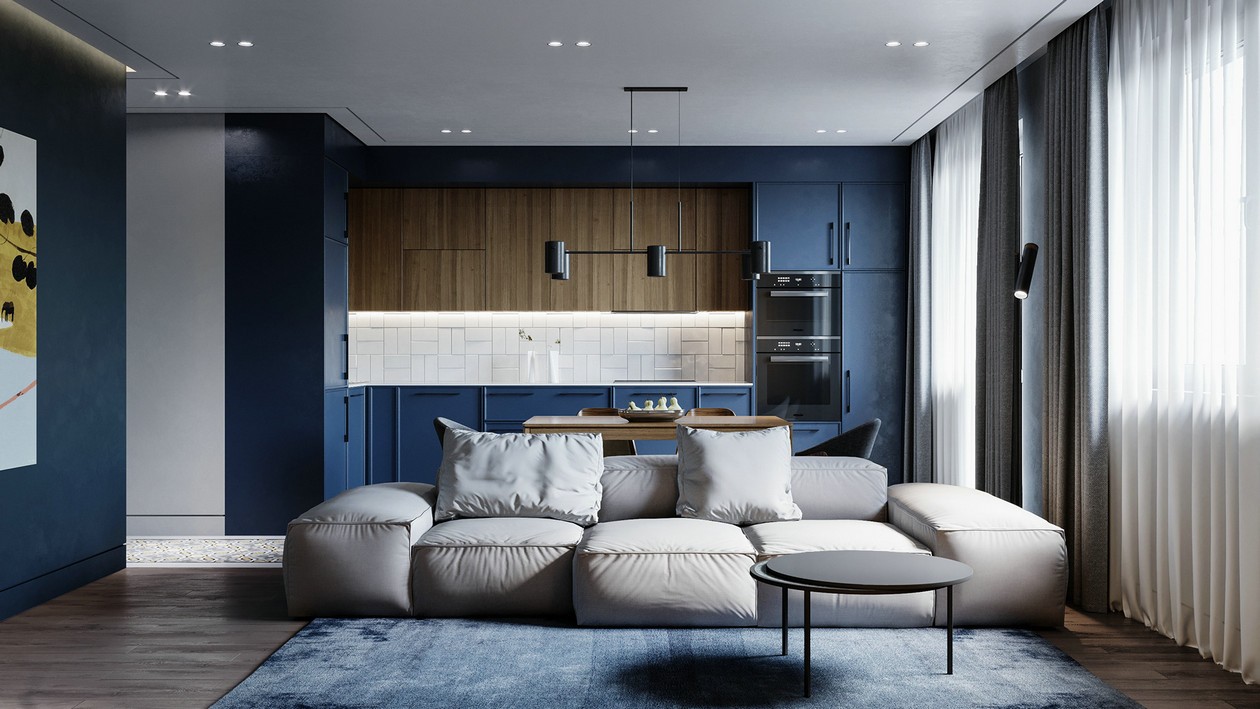 乌克兰90㎡ 蓝色系空间设计充满了浪漫与诗意-0