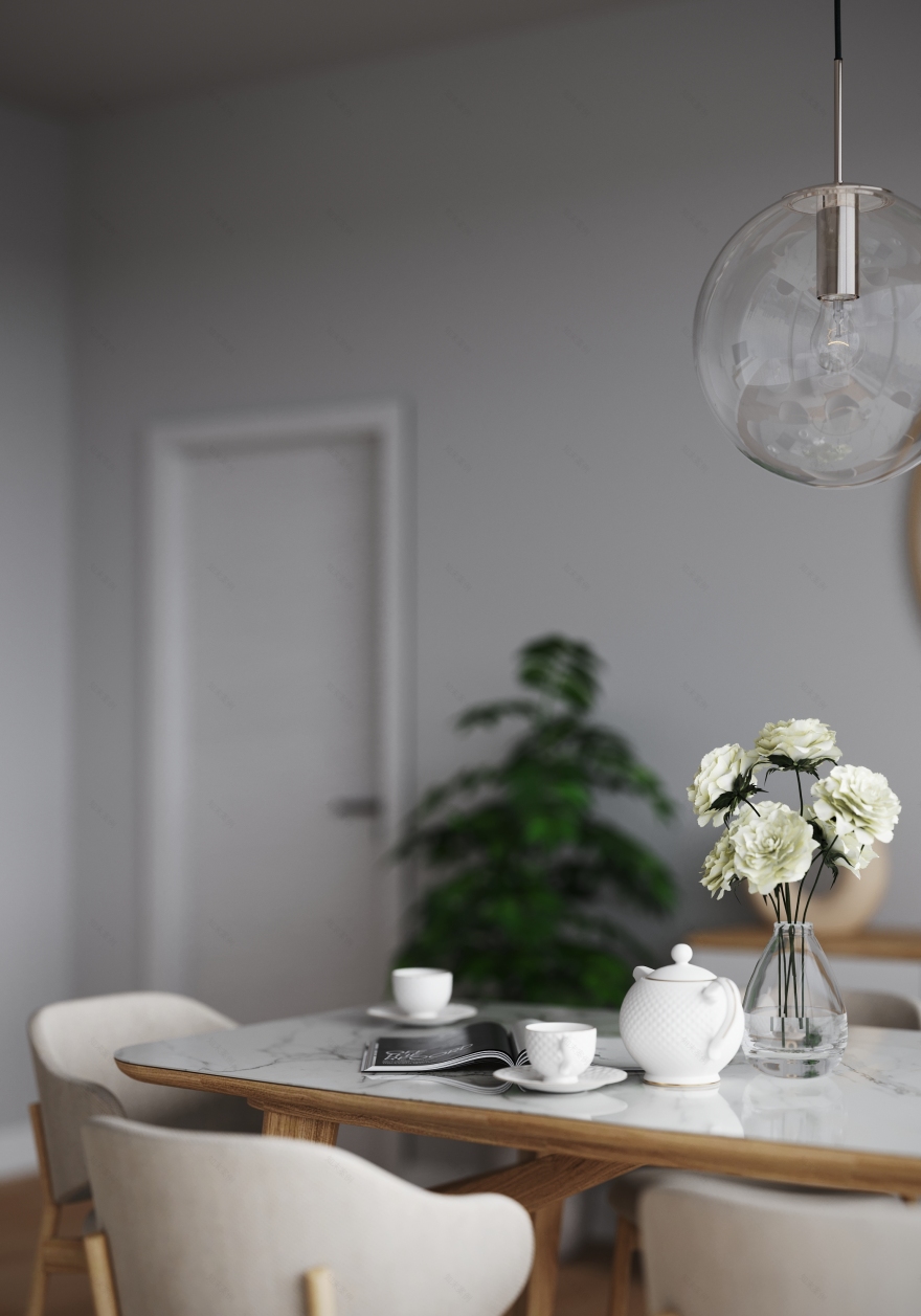 Soft Minimal Living & Dining Area | 3D Visualization-4
