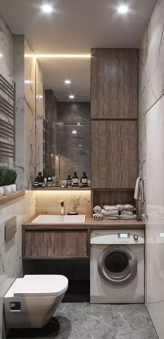 5㎡卫生间高级设计方案 | 洗衣机巧妙融入洗漱台与收纳柜-23