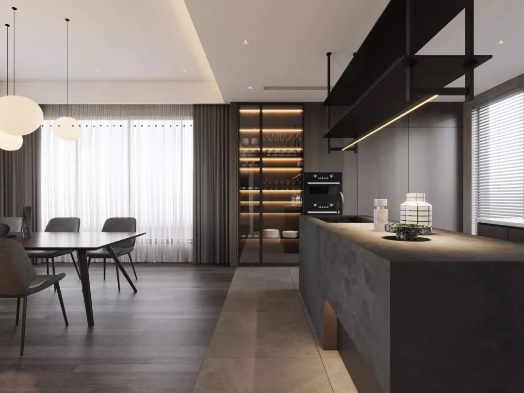 融创越州府顶楼大平层设计 | 温馨灰色系,全开放式厨房-24