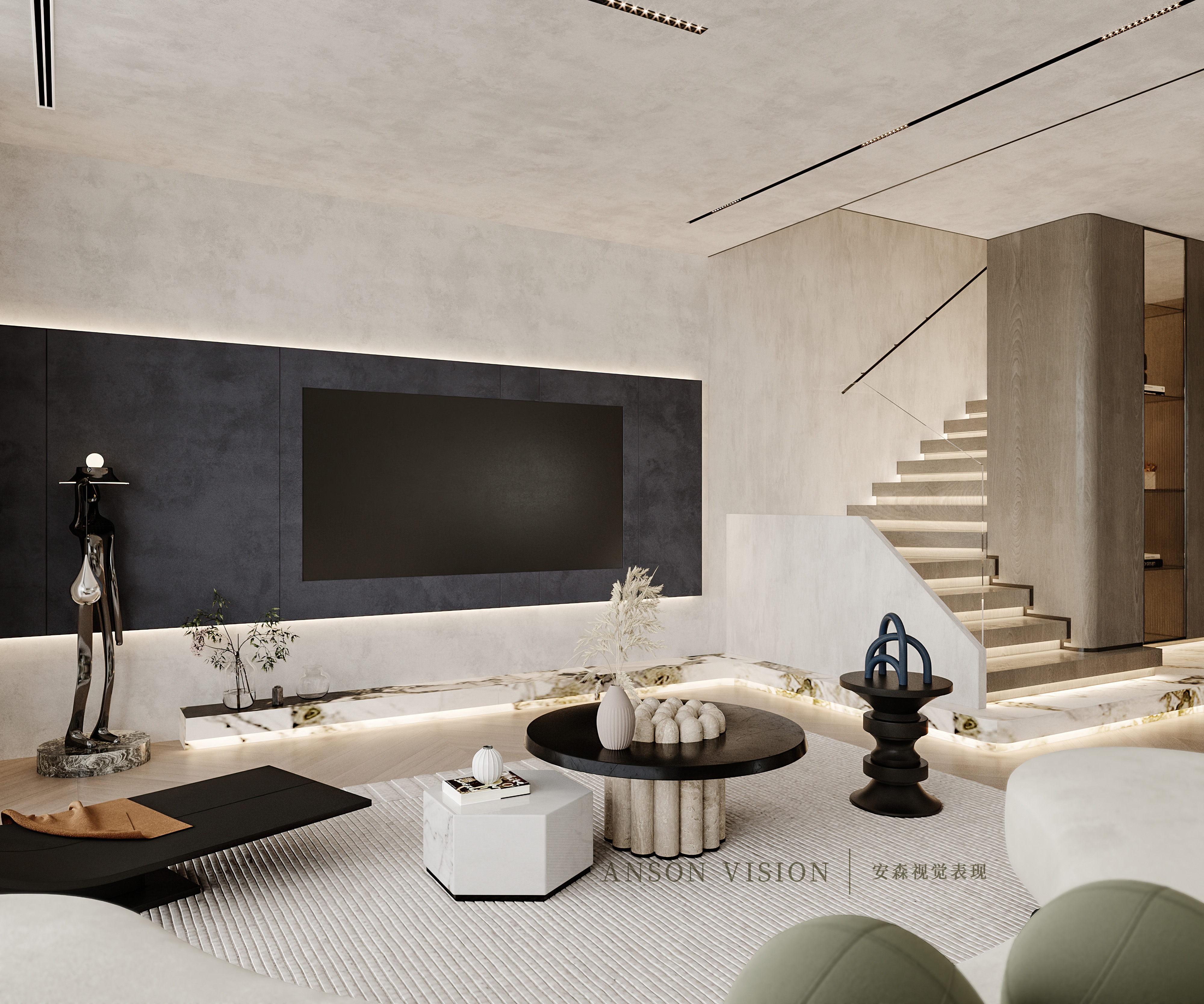 黑暗风现代客餐厅卧室设计案例丨Ansonvision·蒙头睡-32