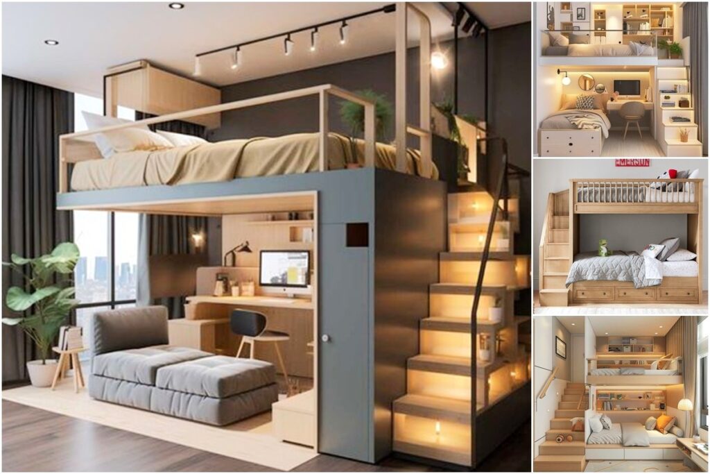 100m²小房子舒适双层床卧室设计-0