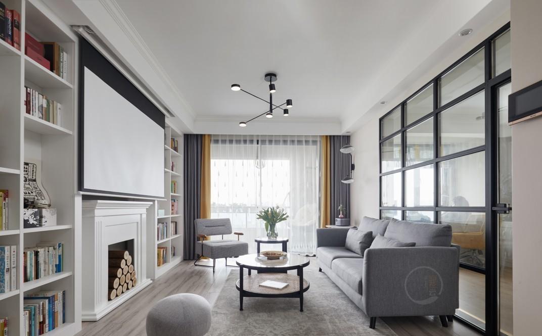 薄荷夏日,书柜壁炉打造清雅空间-0