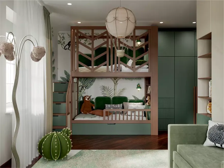 ≡ ➤ Насыщенно-зеленая мебель в детскую 3 мальчиков ⋆ Фабрика мебели «Mamka™» ᐈ Эксперт детского пространства-0