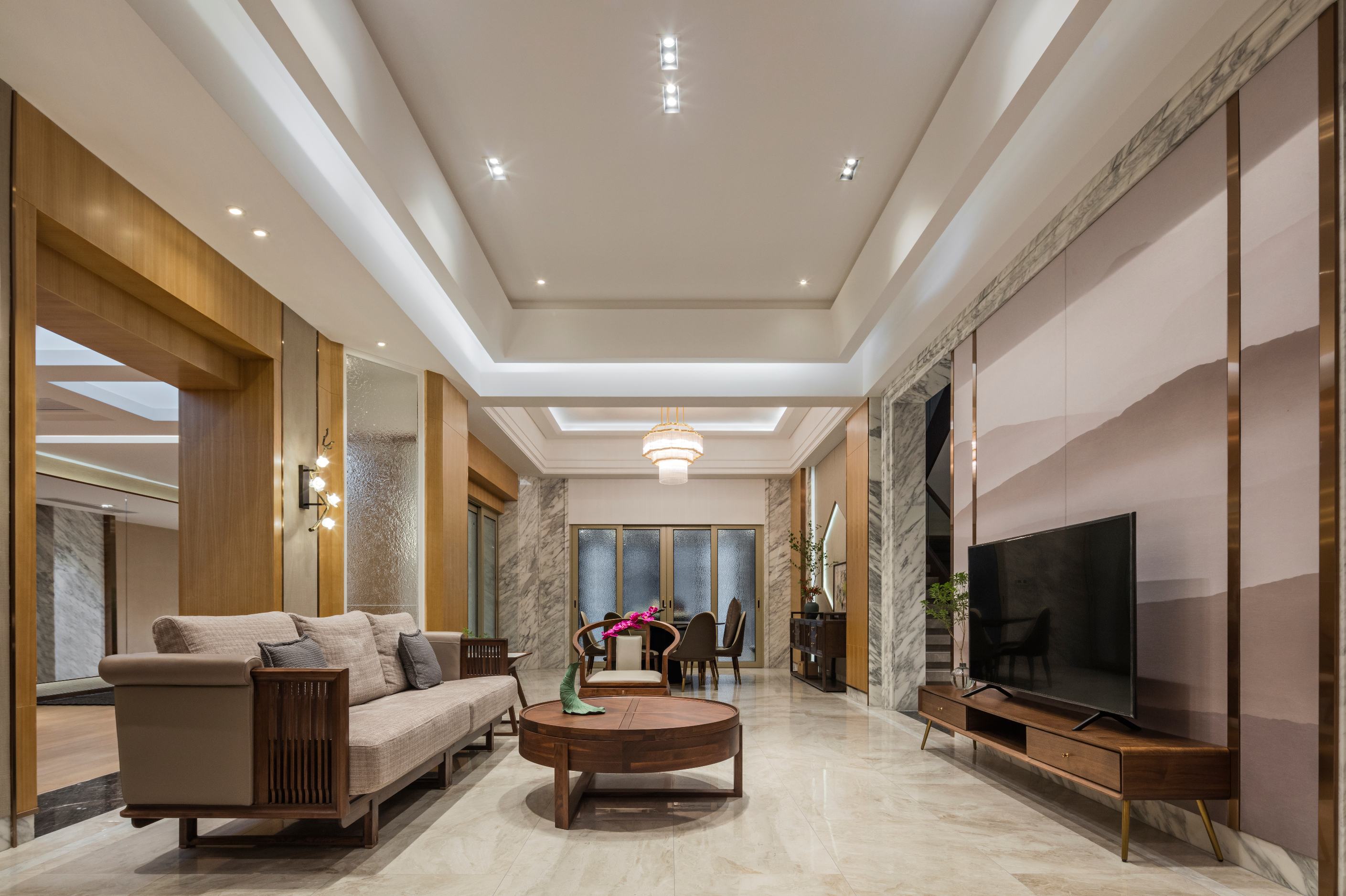 新中式钻石湾府邸 | 家庭厅、茶室、卧室各具特色-9