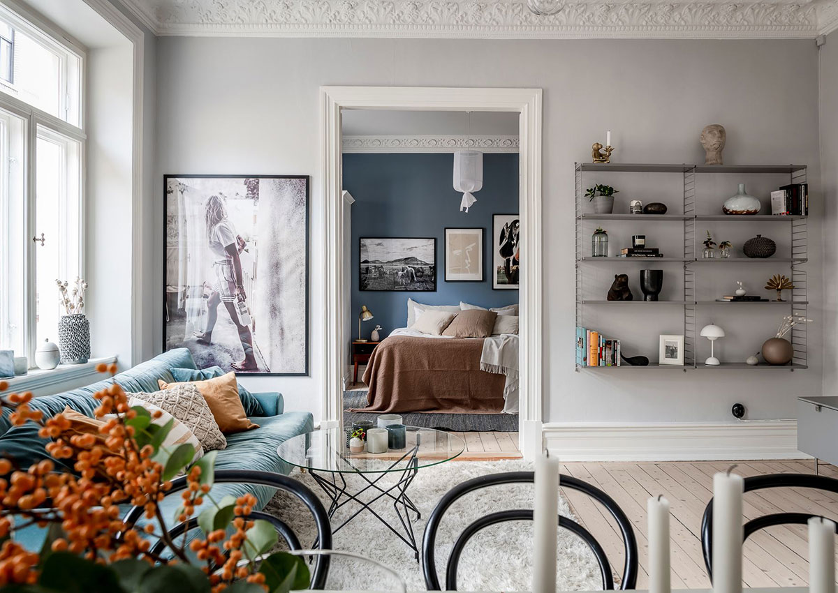 蓝色与白色的典雅公寓 | 哥德堡的瑞典设计之美-1