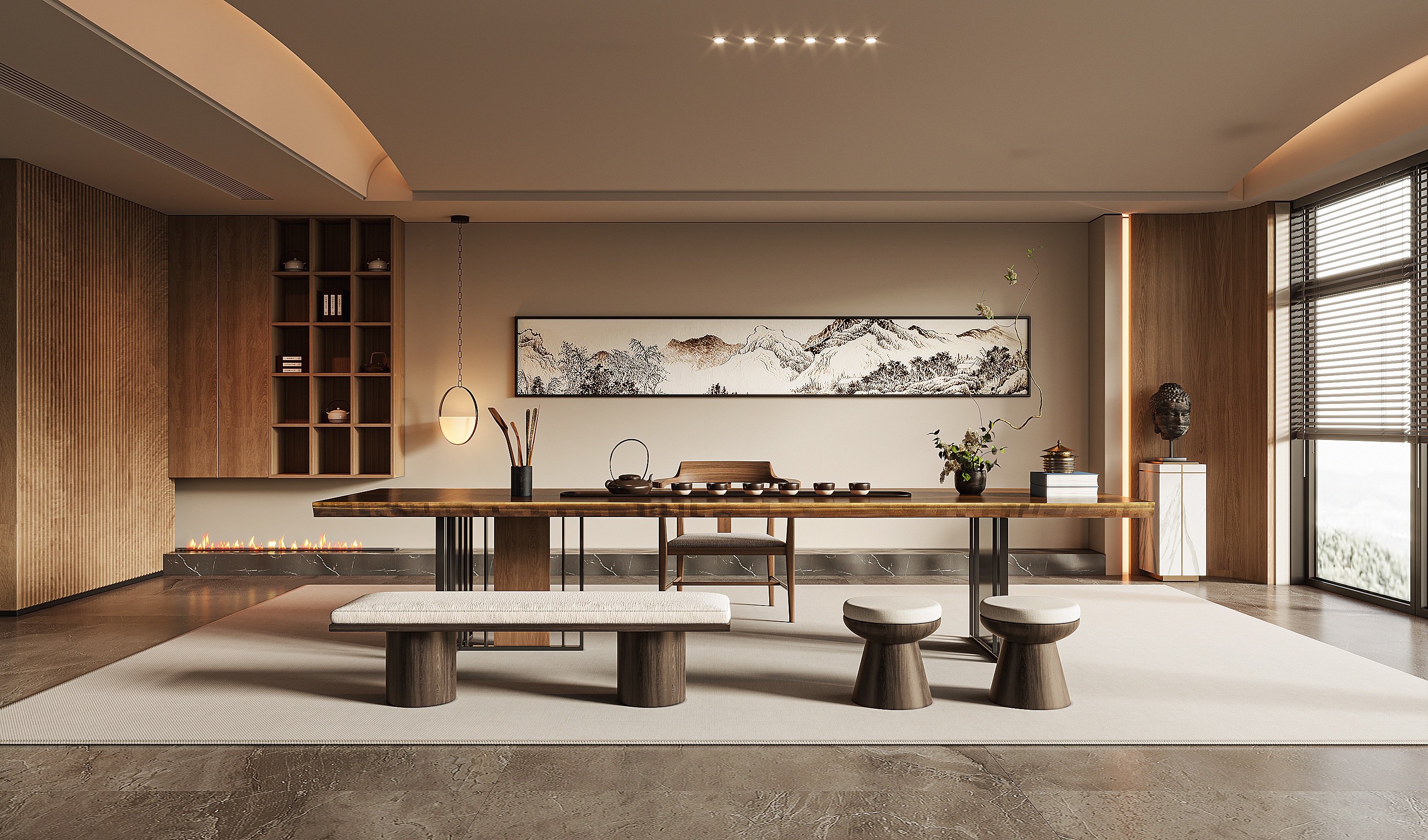 宋氏新中风格茶室效果图表现-5