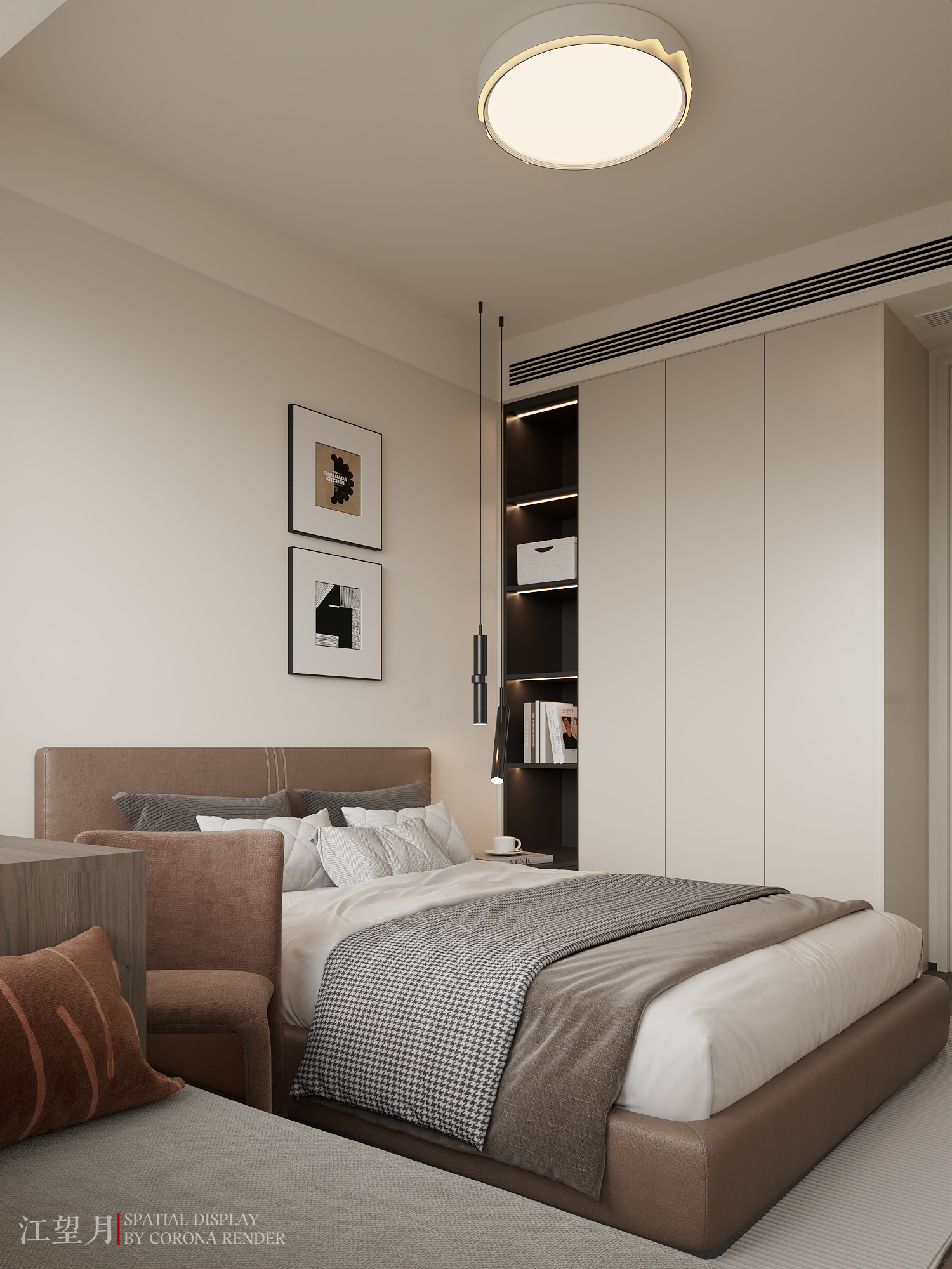 大白墙卧室渲染-7