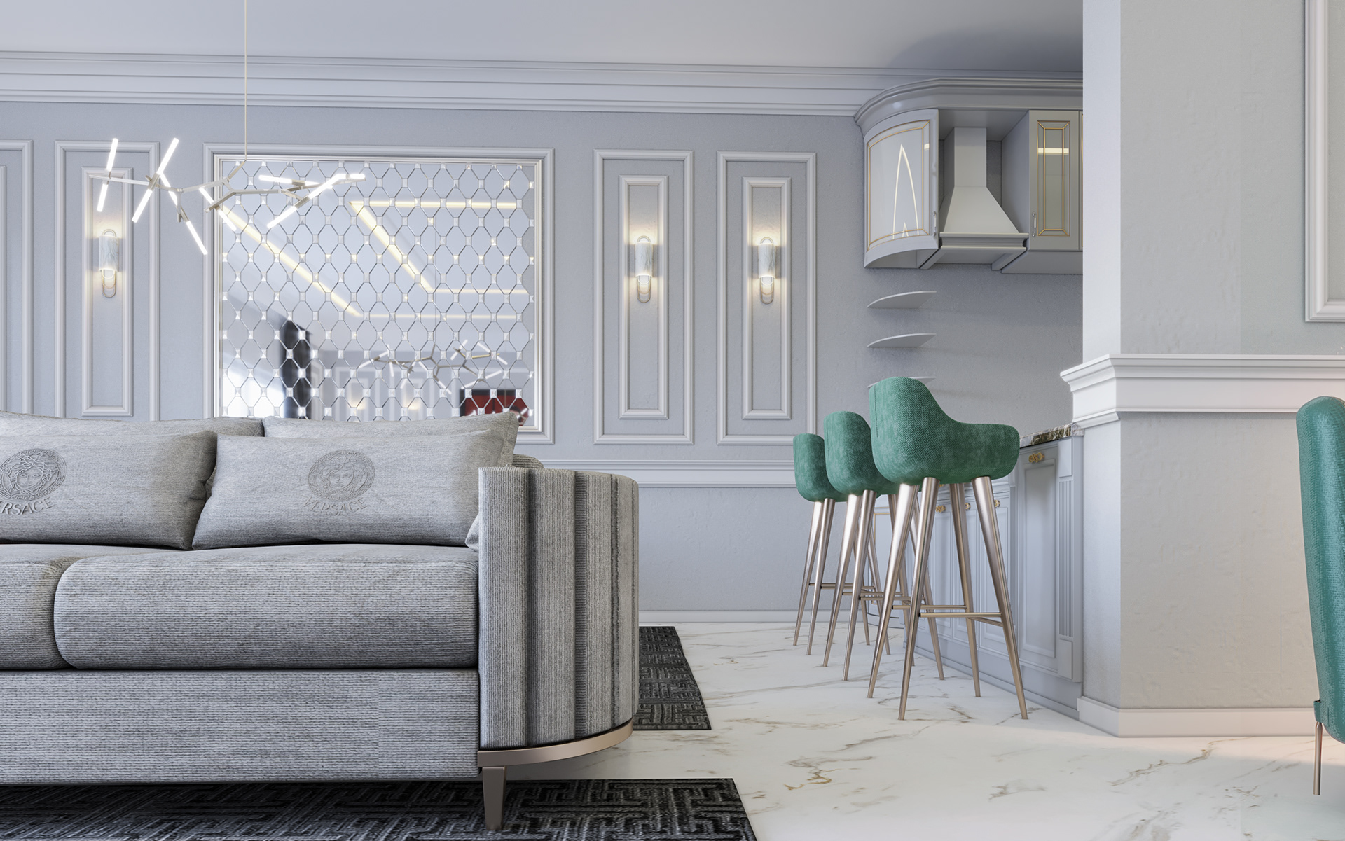 新古典主义接待处与开放式厨房和用餐区设计丨埃及丨INSTAGRAM-5