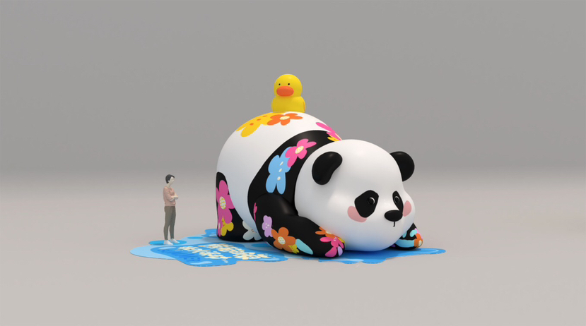 购物中心六一暑期夏季美陈方案“熊猫盼崽”玩水派对-3