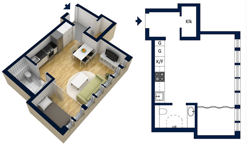瑞典9 坪开放式轻工业复古公寓-1