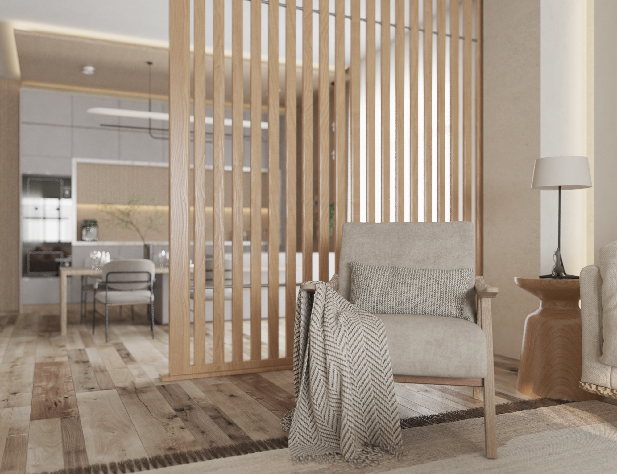 organic modern living room and kitchenette-5