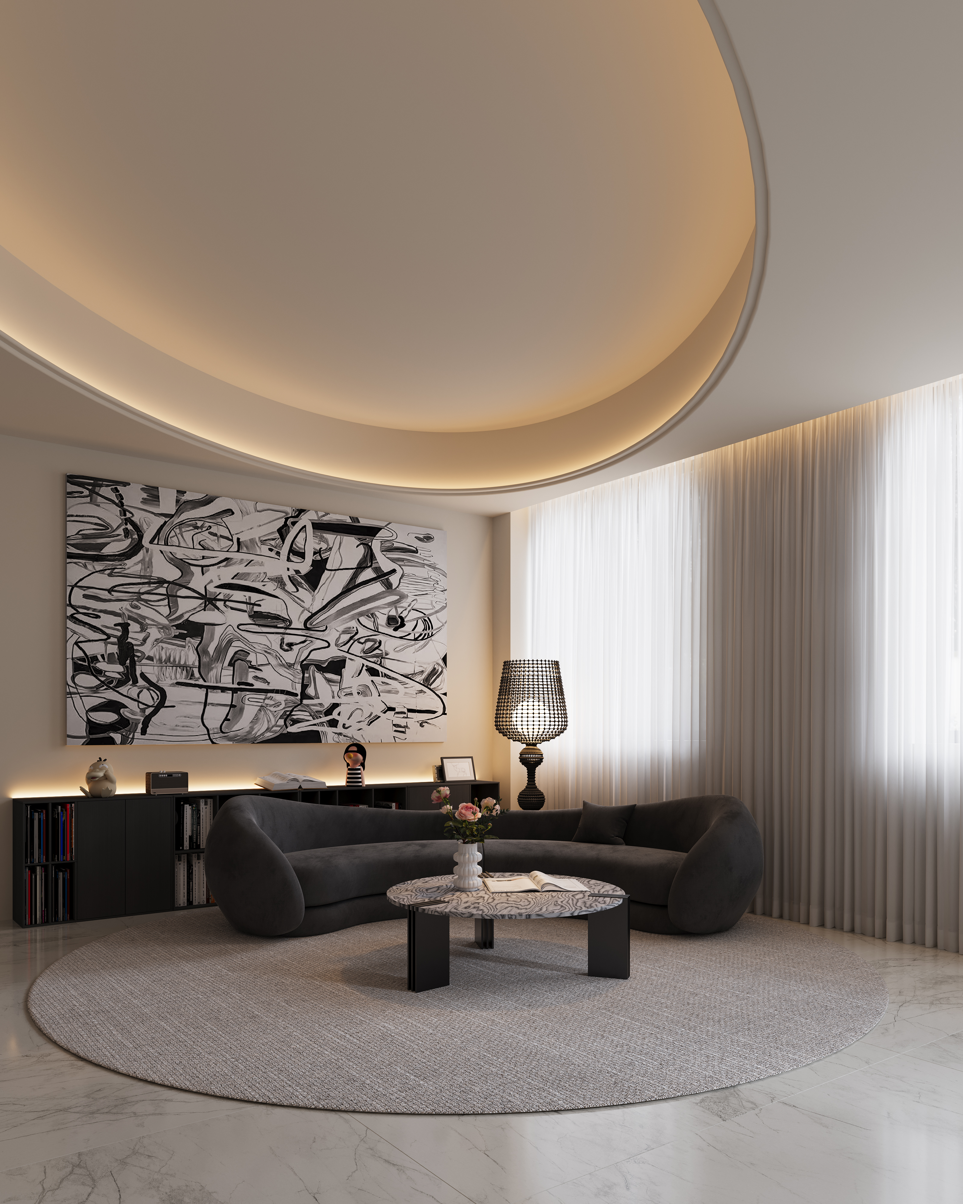 挑高别墅  轻奢客餐厅-13