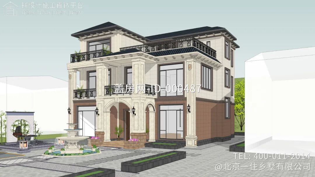 【设计师案例】土建参考造价82万，面宽13.2m×进深14m四川南充三层欧式别墅-40