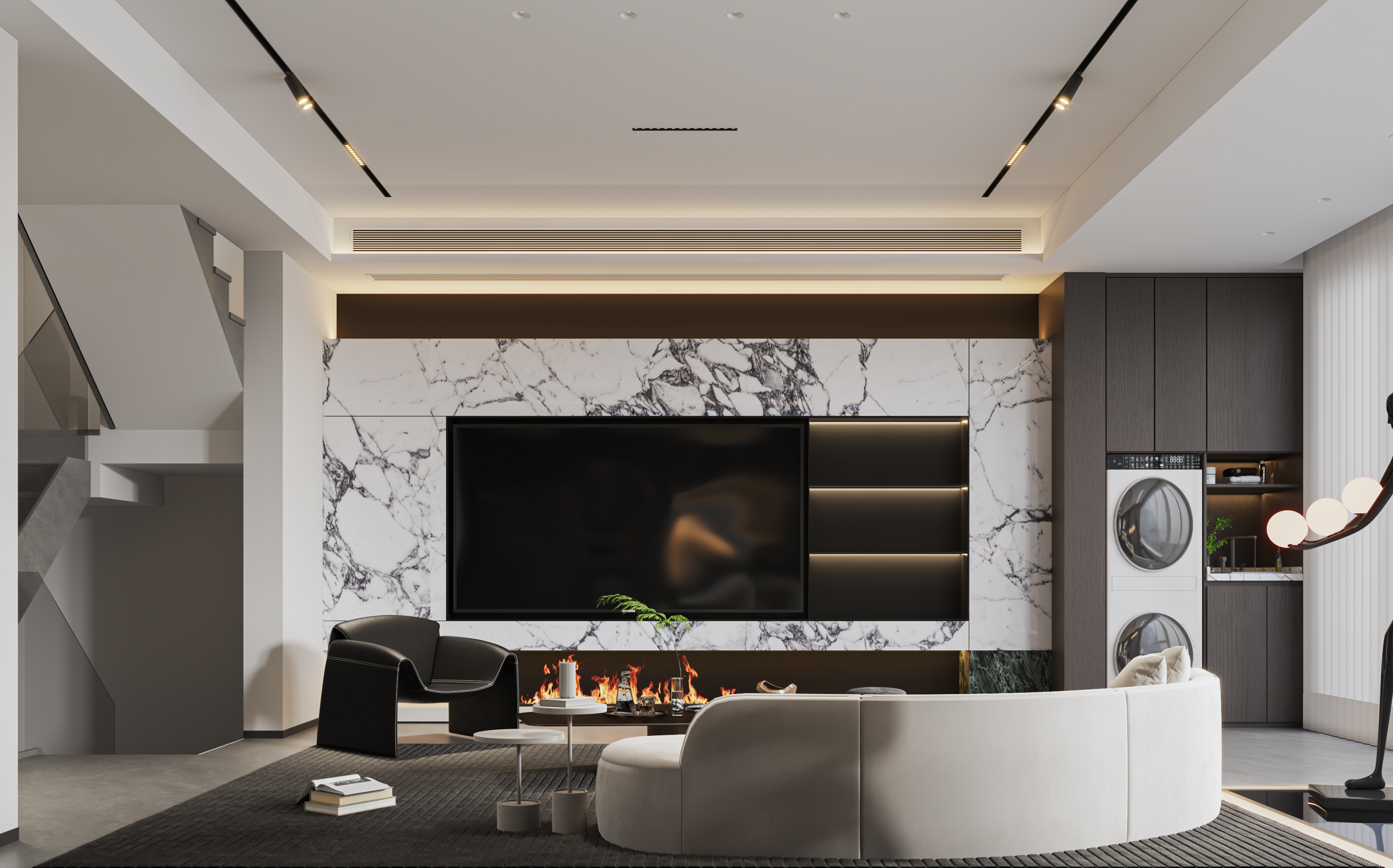 复式轻奢客餐厅效果图表现-1