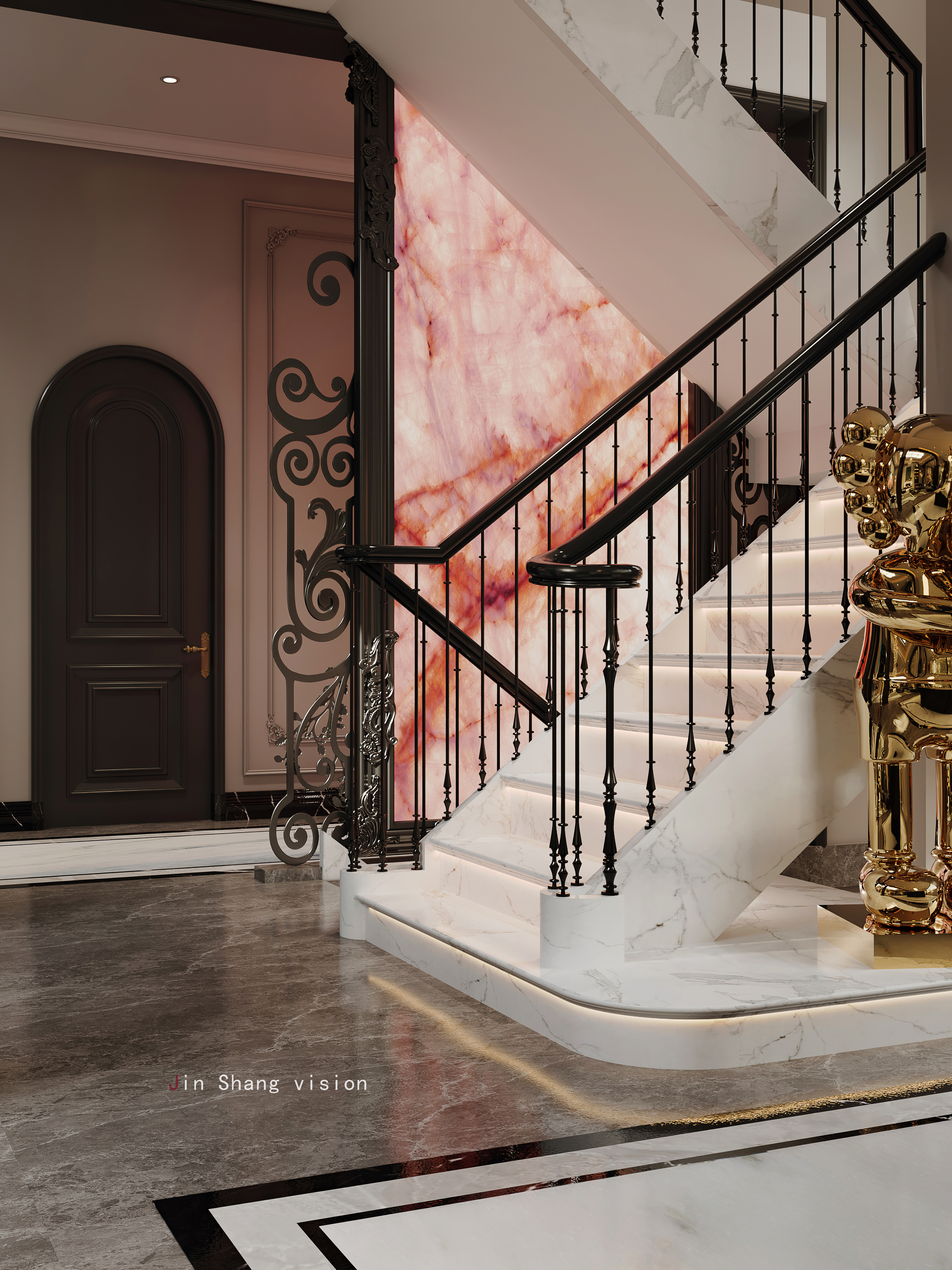 轻奢法式复古客餐厅设计-5