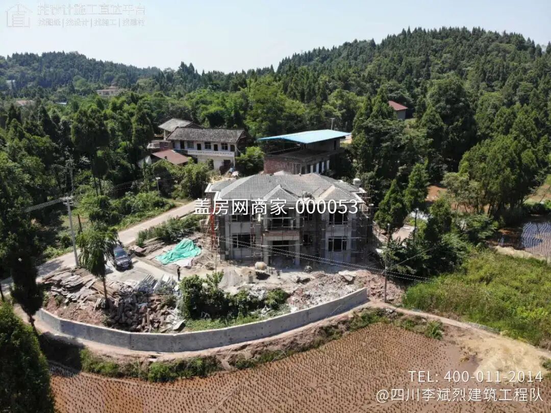 【施工队案例】四川省绵阳市盐亭县二层新中式别墅施工-12