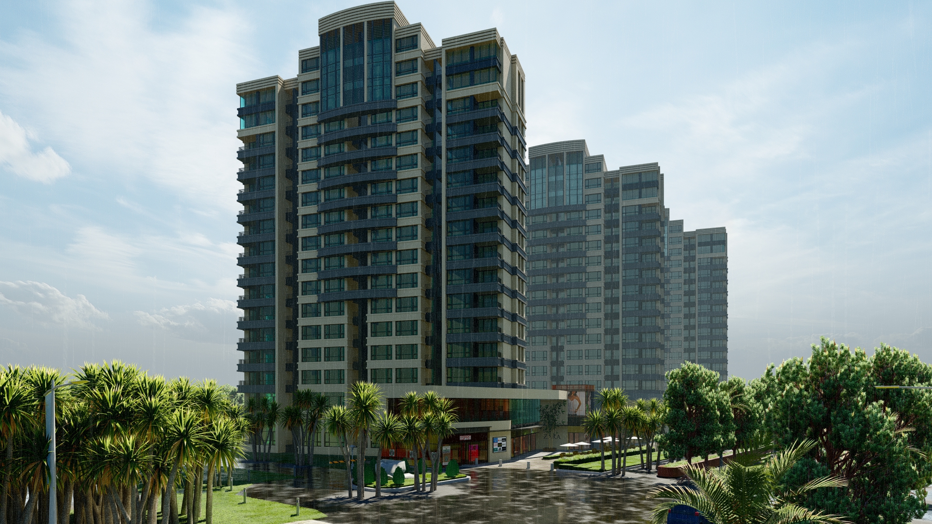 تصميم لمول كبير مع 3 ابراج سكنية وادارية-2