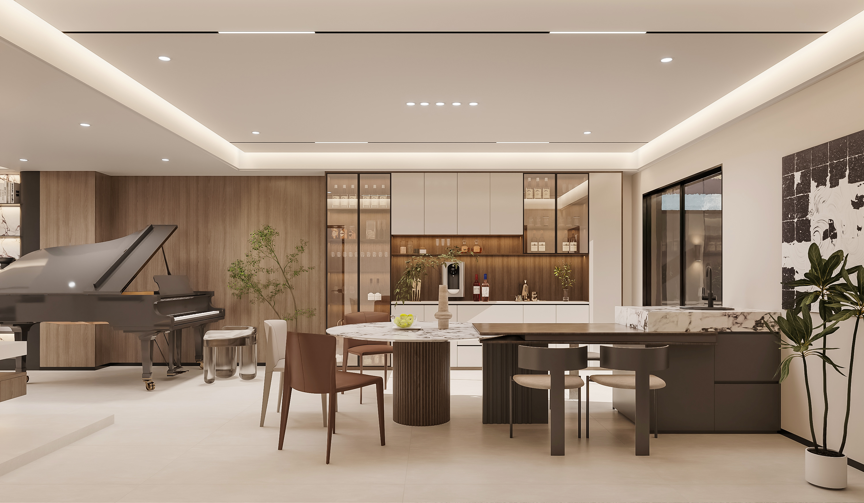 轻奢挑空别墅客餐厅效果图表现-3