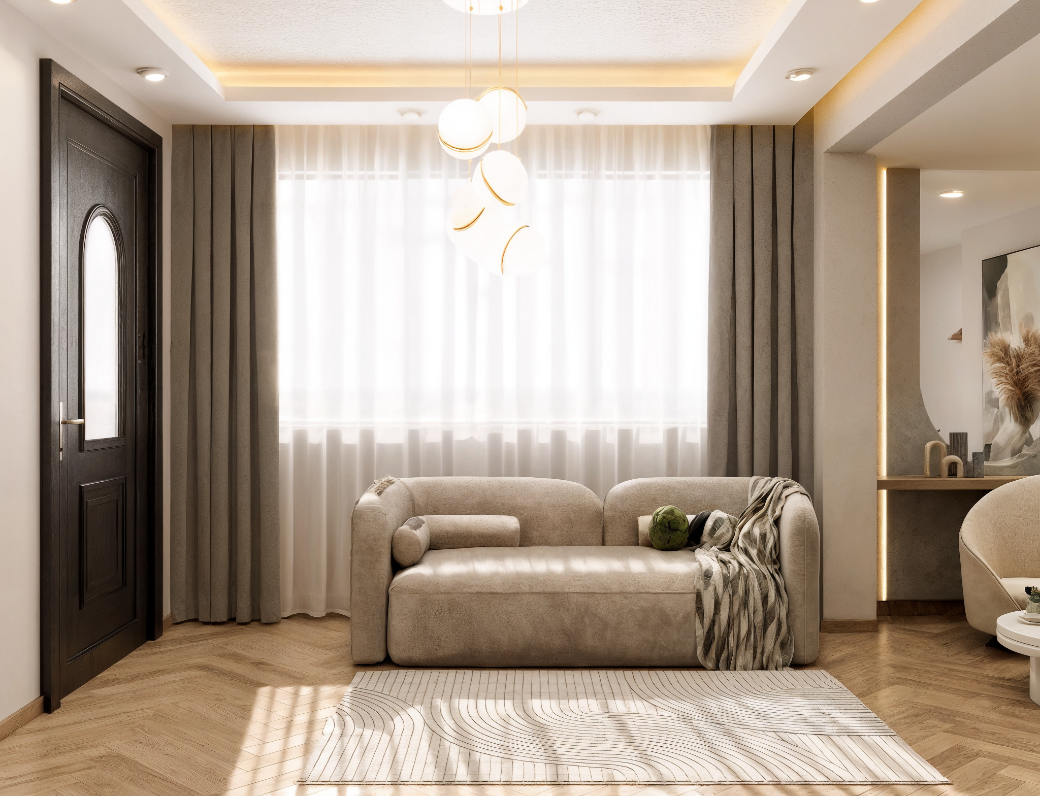 住宅公寓入口,厨房,餐厅及客厅设计丨埃及亚历山大丨Eman Rafie Designs公司-19