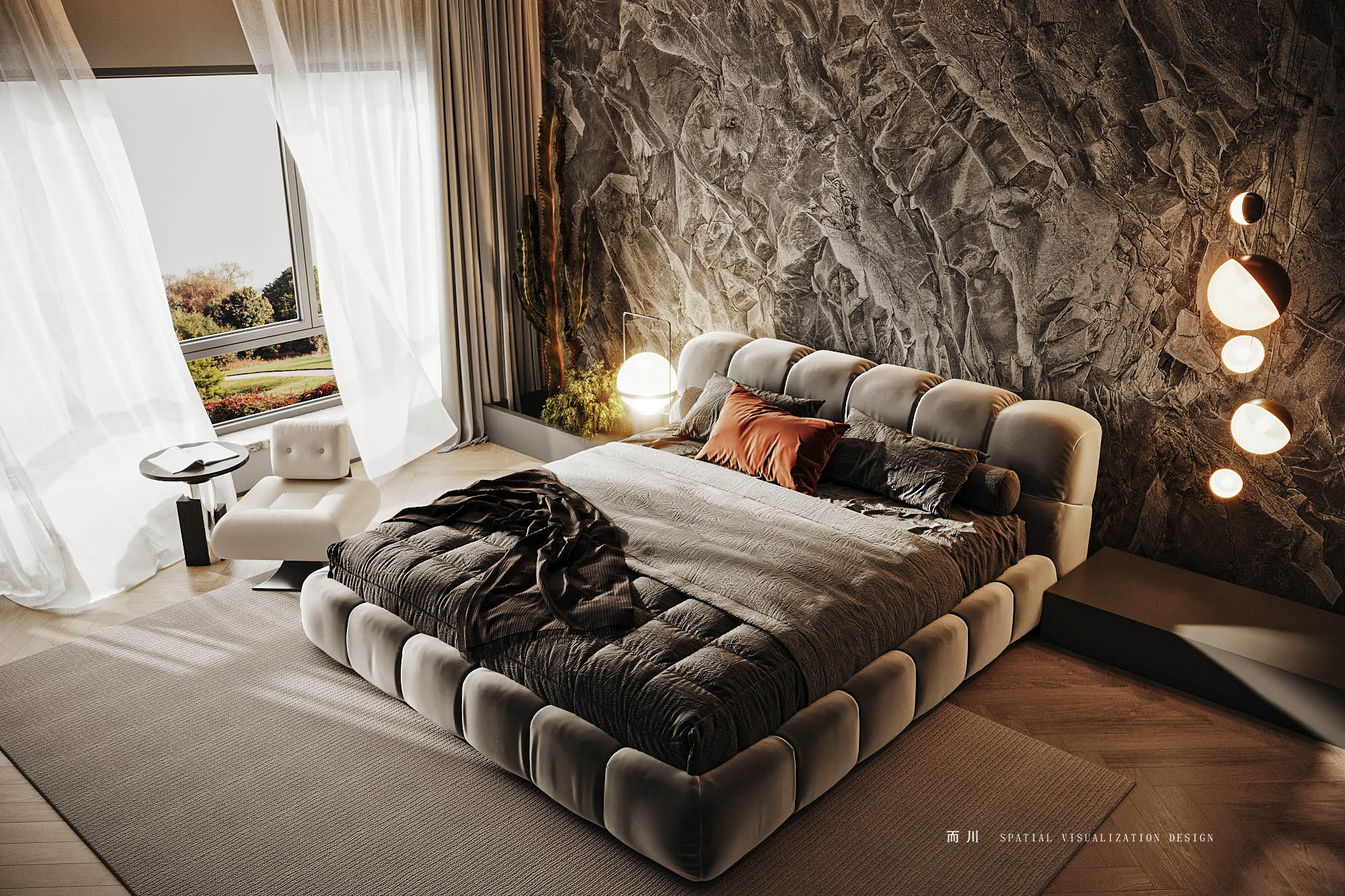 现代意式榻榻米卧室设计丨而川空间可视化工作室-15